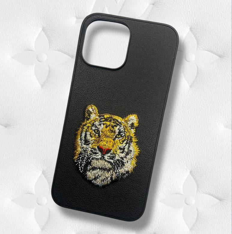 Premium Embroidered Tiger Leather Case With Camera Protection For iPhone 13 Pro Max