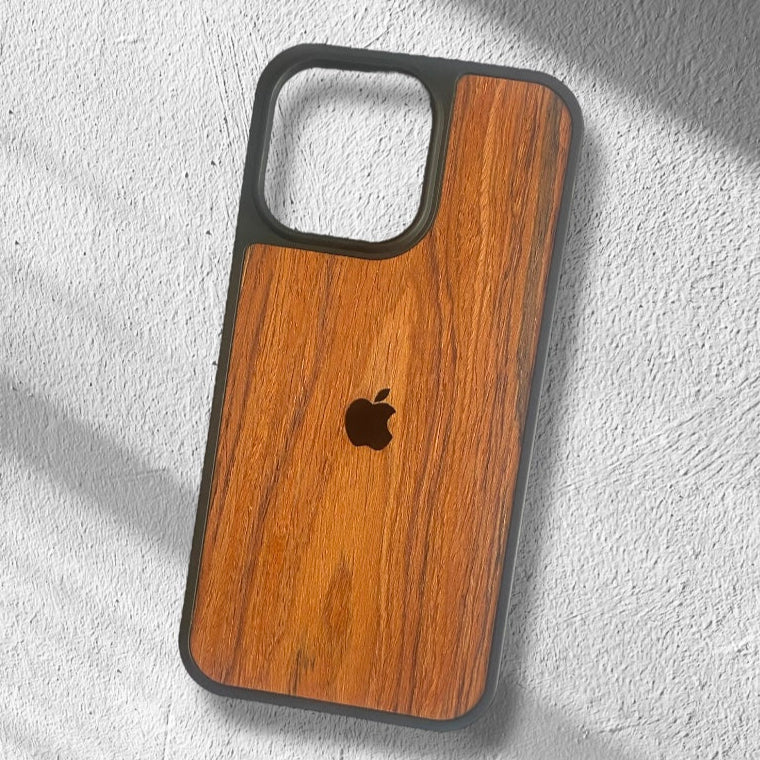 Premium Side Soft Back Hard Wooden Texture Logo Protective Case For iPhone 14 Pro Max