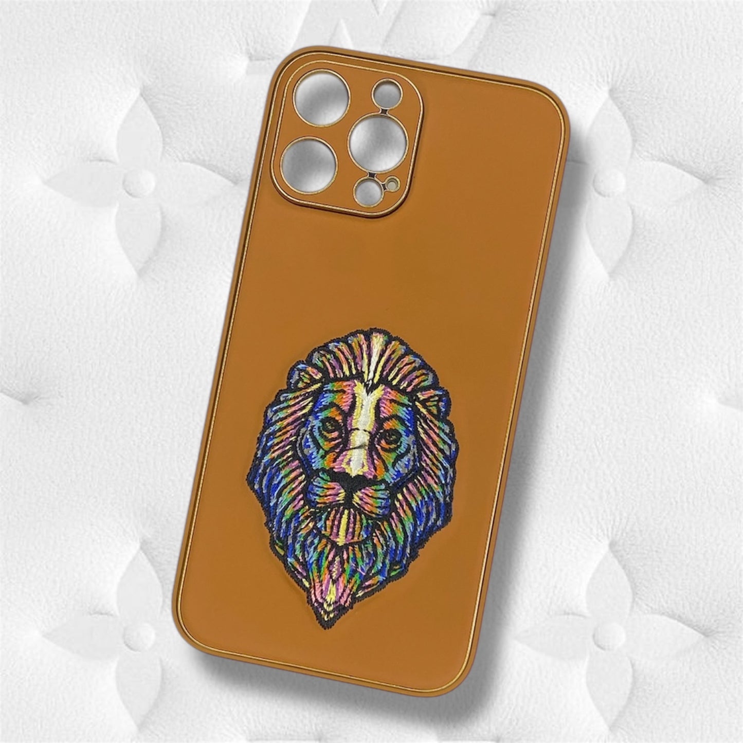 Premium Embroidered Lion Leather Case With Camera Protection For iPhone 13 Pro Max