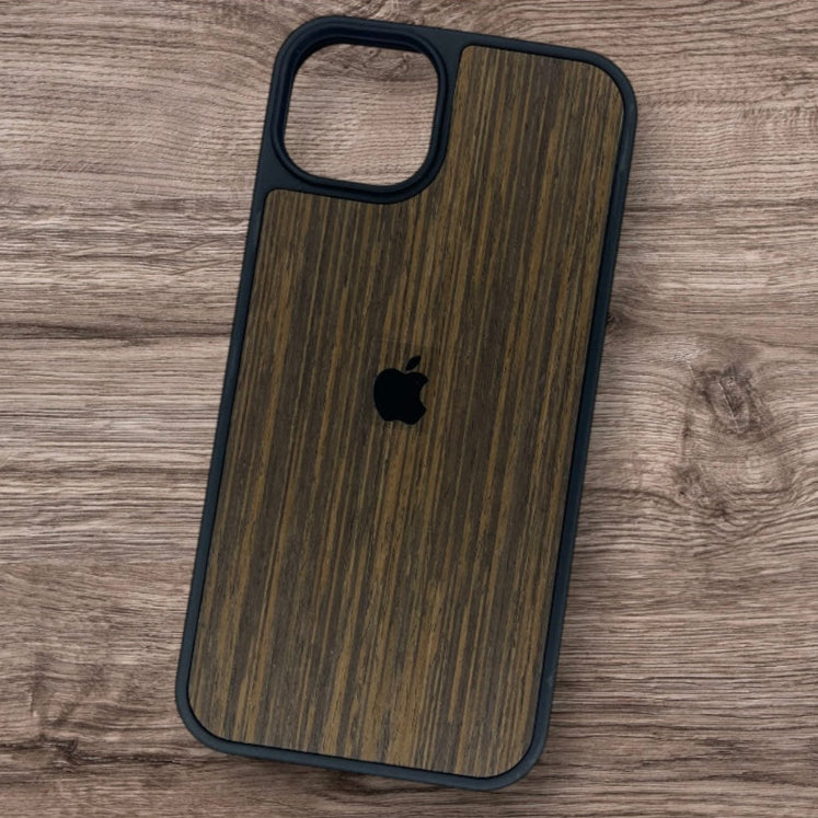 Premium Side Soft Back Hard Wooden Texture Logo Protective Case For iPhone 14 Plus