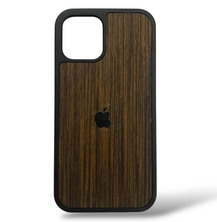 Premium Side Soft Back Hard Wooden Texture Logo Protective Case For iPhone 12/12 Pro