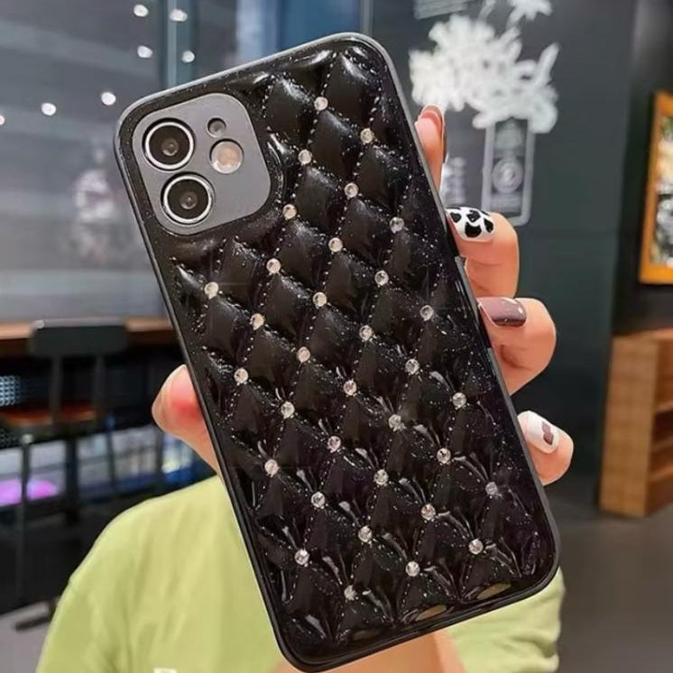 Premium Glossy White Diamond Protective Case With Camera Protection For iPhone 12