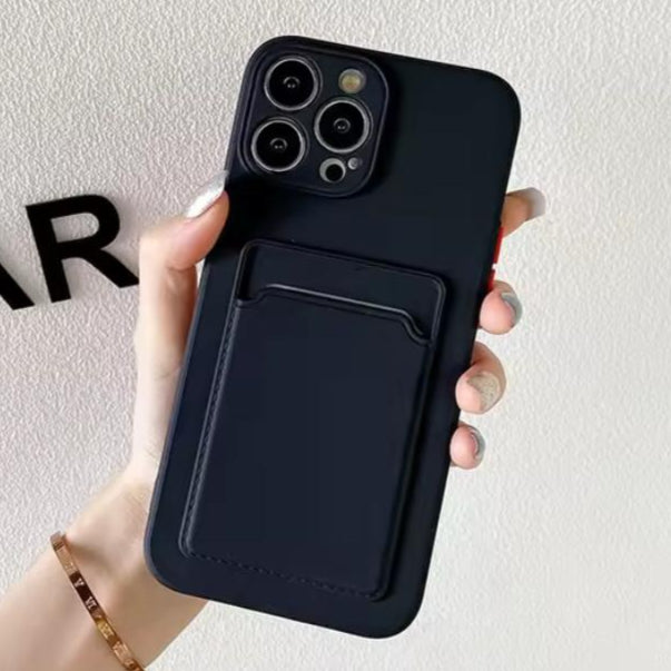 Premium Soft Silicon Card Holder Protective Case With Camera Protection For iPhone 12