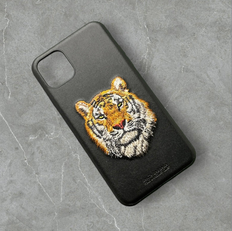Premium Embroidered Tiger Leather Textured Case For iPhone 12 Pro Max