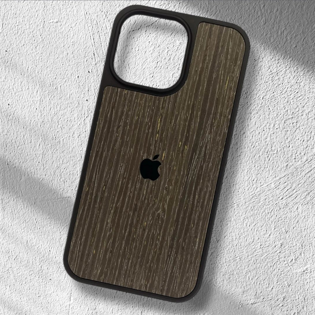Premium Side Soft Back Hard Wooden Texture Logo Protective Case For iPhone 13/14