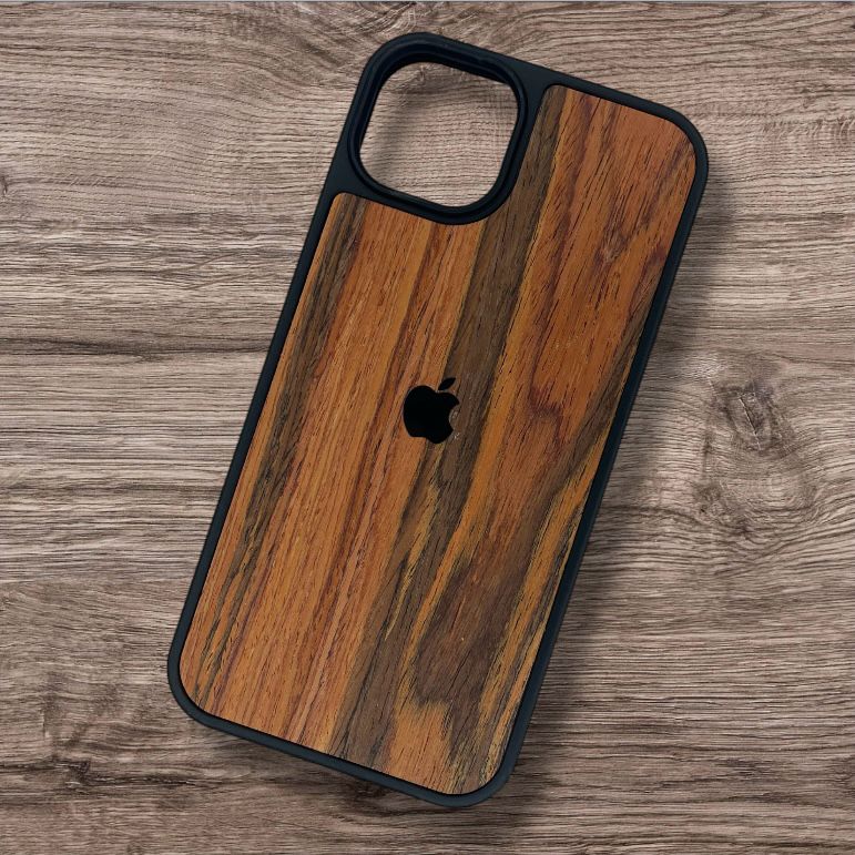 Premium Side Soft Back Hard Wooden Texture Logo Protective Case For iPhone 13/14