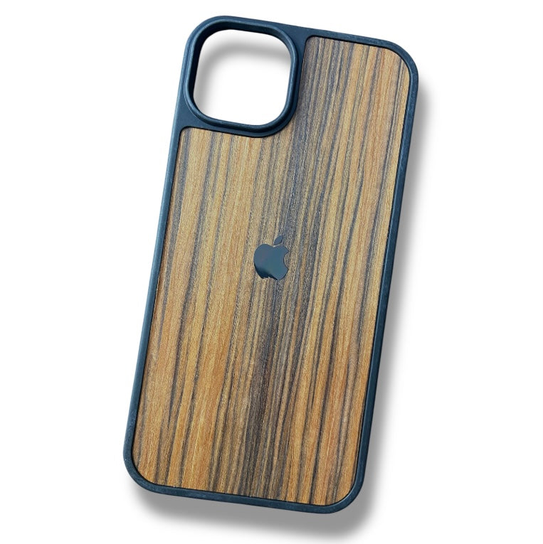Premium Side Soft Back Hard Wooden Texture Logo Protective Case For iPhone 14 Plus