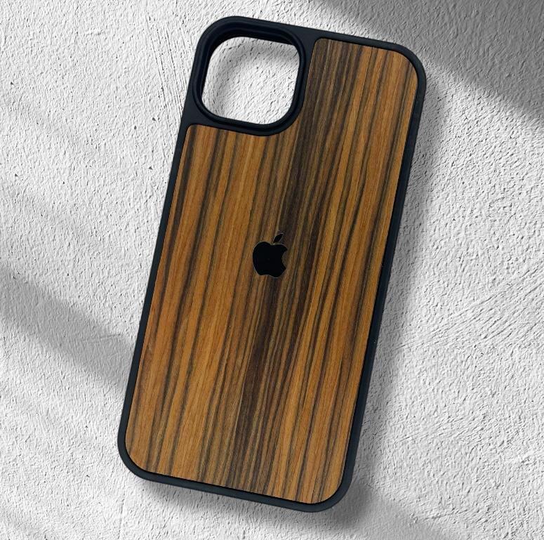 Premium Side Soft Back Hard Wooden Texture Logo Protective Case For iPhone 14 Pro Max