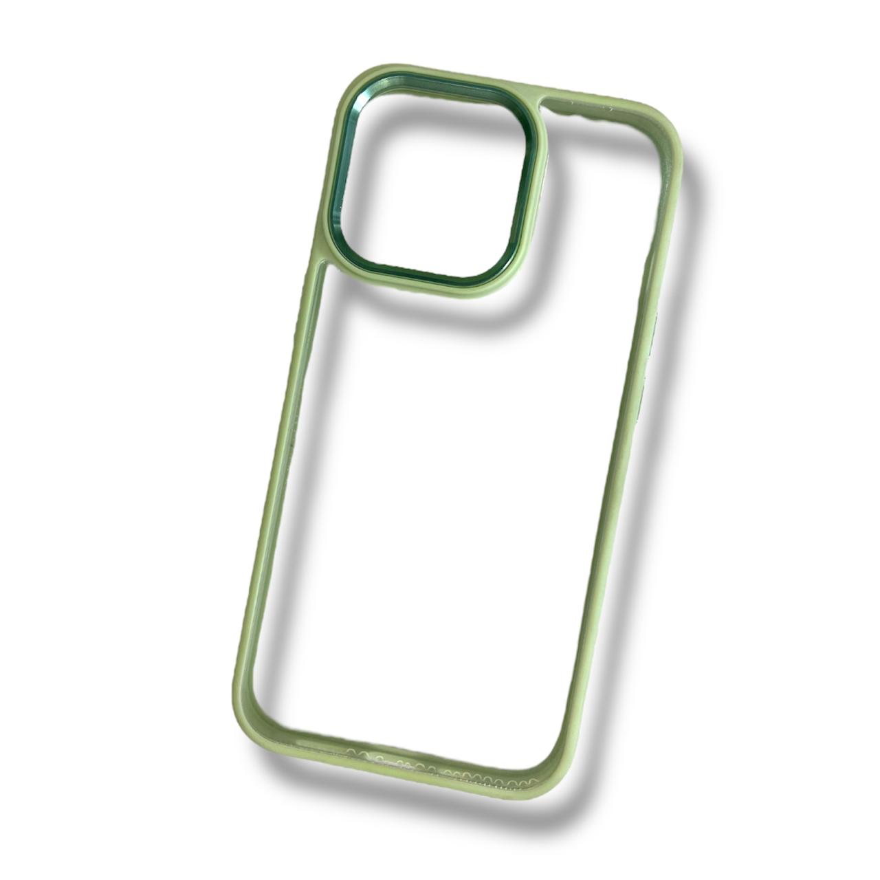 Premium Transparent Side Green Bumper Case With Chrome Camera Protection For iPhone 14 Pro