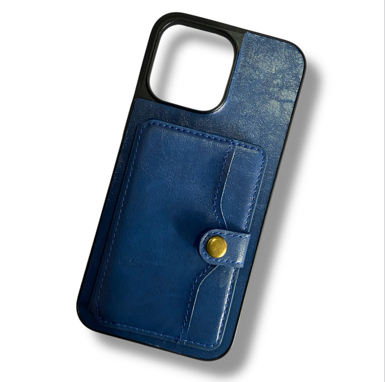 Premium Blue Leather Wallet Protective Case For iPhone 15 Pro