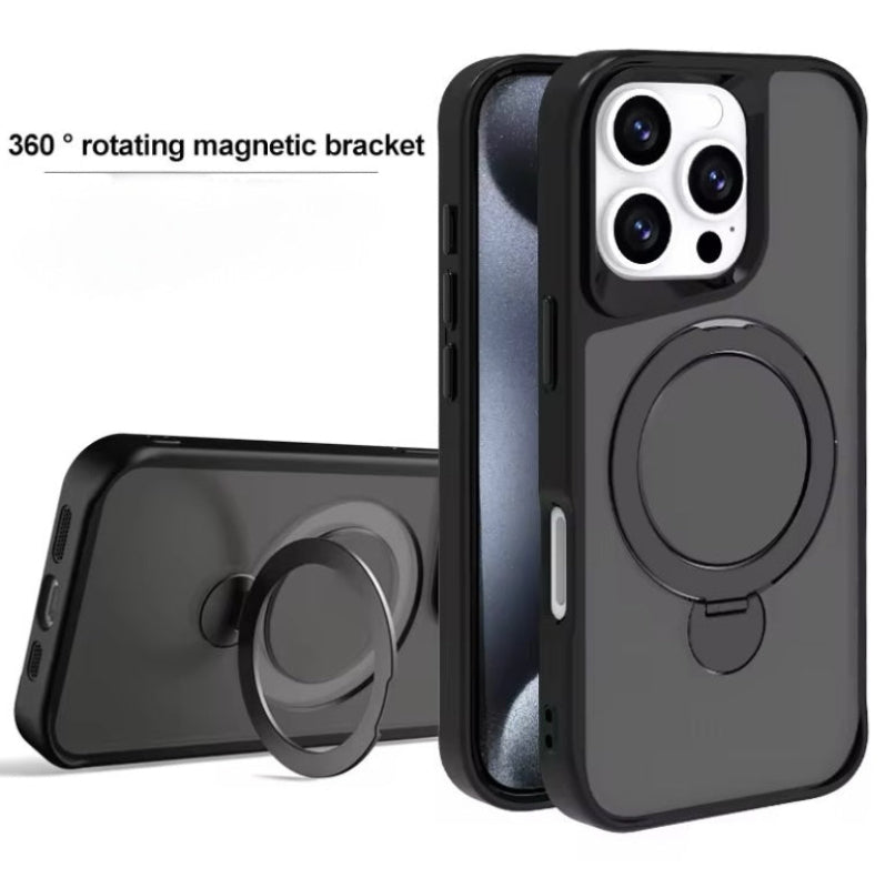 Premium Smoke Matte Protective Case With 360 Rotating Magnetic Bracket For iPhone 15 Pro