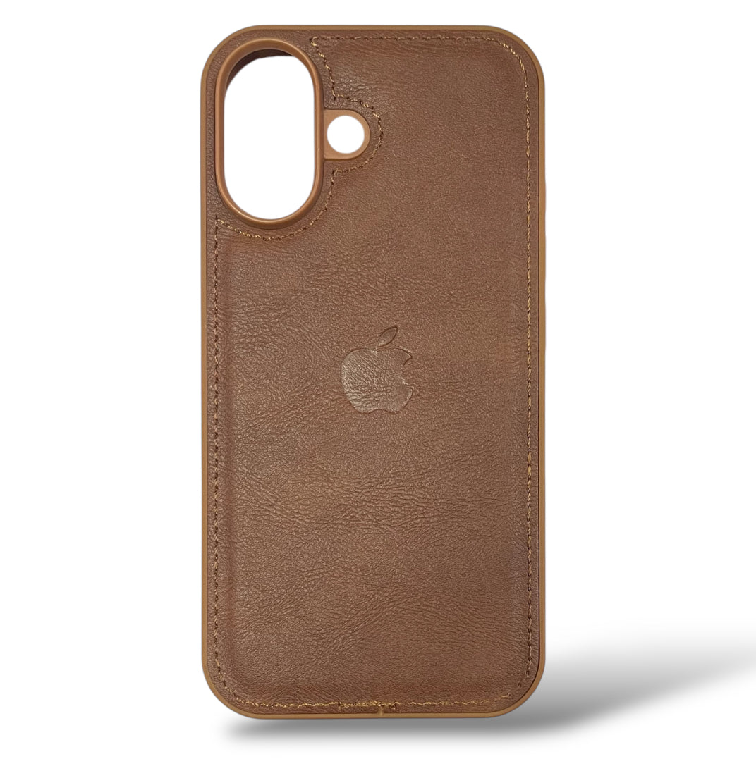 Premium Leather Logo Protective Case With Camera Protection For iPhone 16