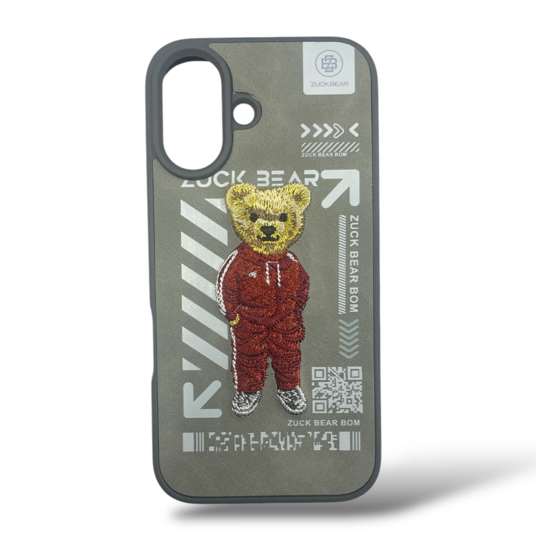 Premium Embroidered Teddy Protective Case For iPhone 16