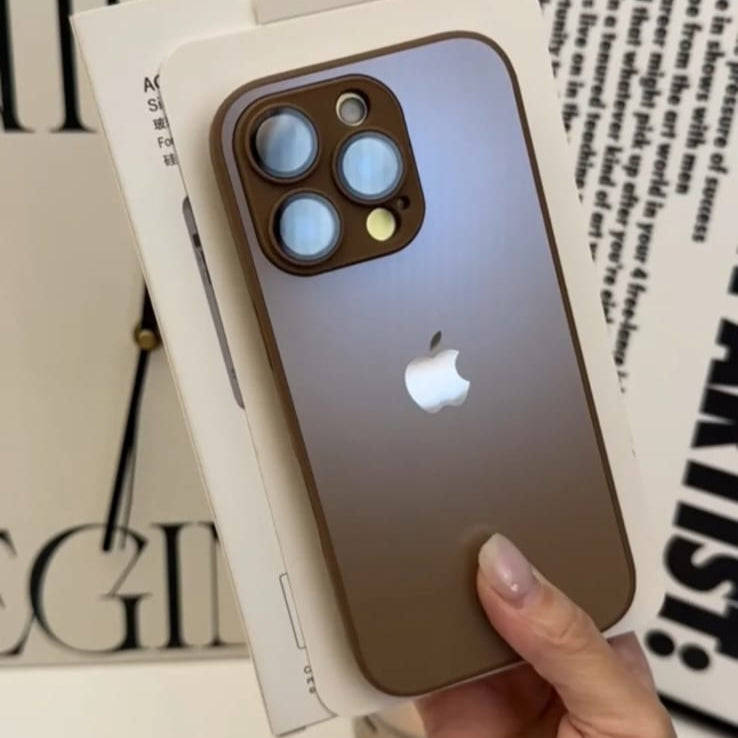 Premium Side Soft Matte Glass Logo Case With Camera Protection For iPhone 16