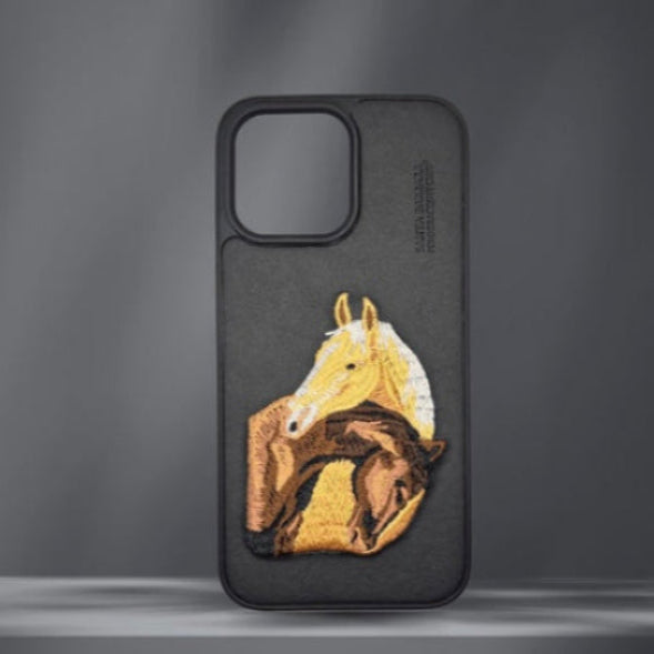 Premium Embroidered Horse Leather Textured Case For iPhone 14 Pro