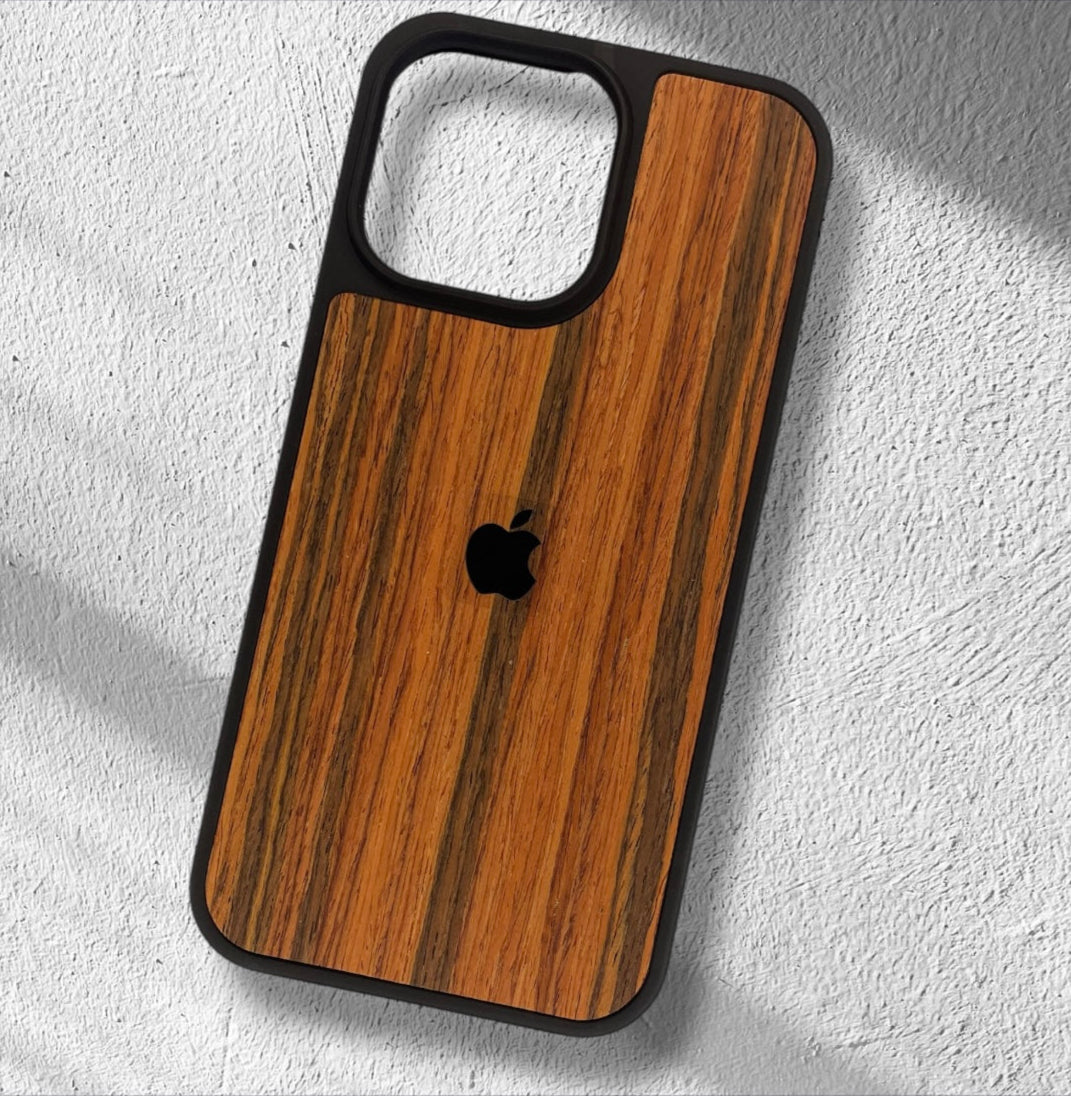 Premium Side Soft Back Hard Wooden Texture Logo Protective Case For iPhone 14 Pro Max
