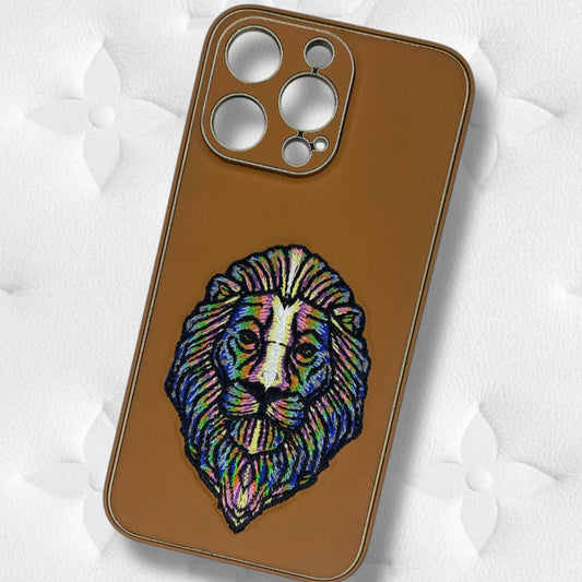 Premium Embroidered Lion Leather Case With Camera Protection For iPhone 13 Pro