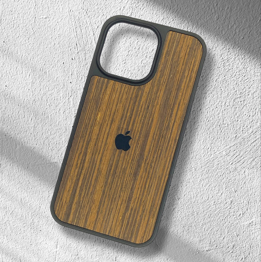 Premium Side Soft Back Hard Wooden Texture Logo Protective Case For iPhone 14 Pro Max