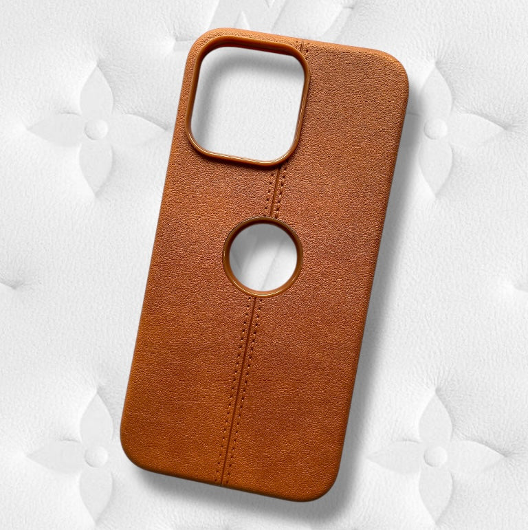 Premium Brown Leather Protective Case With Logo Cut For iPhone 14 Pro