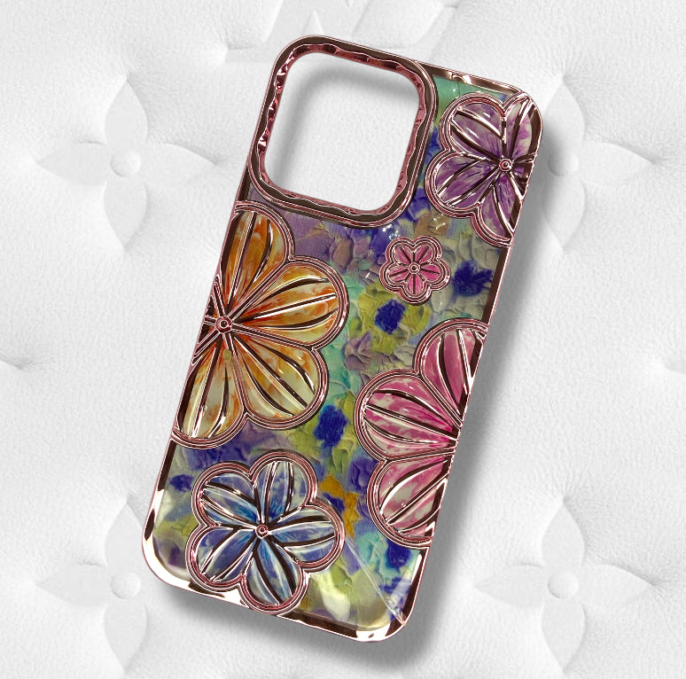 Premium Chrome Transparent Flower Design Protective Case For iPhone 14 Pro Max