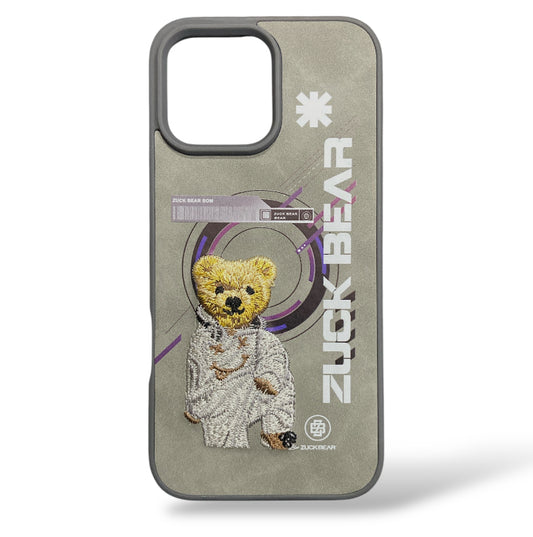 Premium Embroidered Teddy Protective Case For iPhone 16 Pro Max