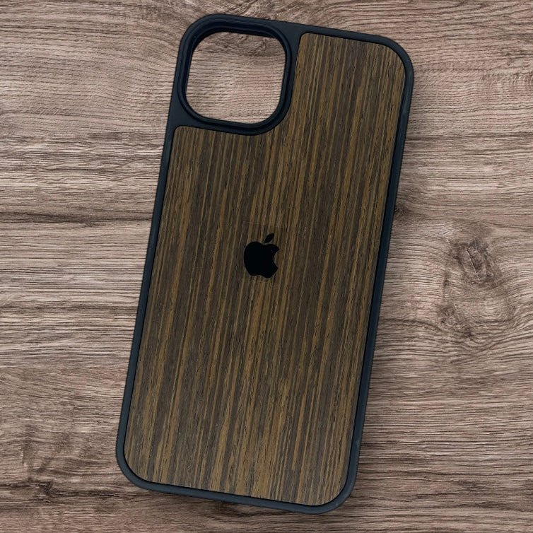 Premium Side Soft Back Hard Wooden Texture Logo Protective Case For iPhone 13/14