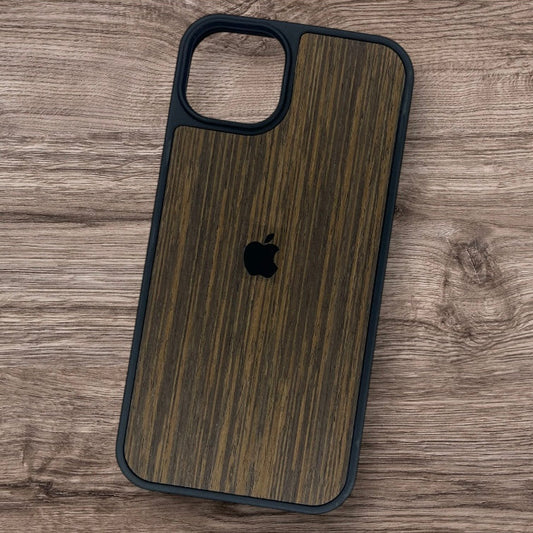 Premium Side Soft Back Hard Wooden Texture Logo Protective Case For iPhone 13/14