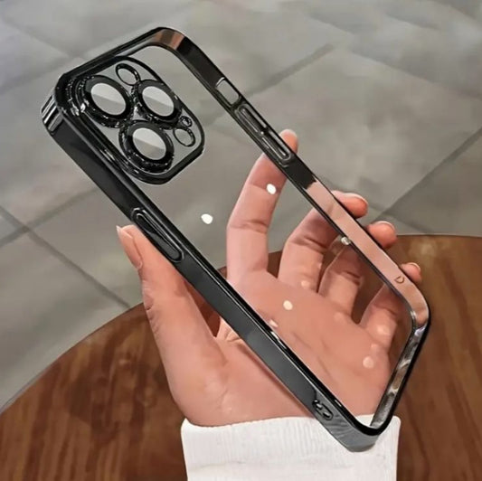 Premium Chrome Transparent Protective Case With Camera Protection For iPhone 12 Pro