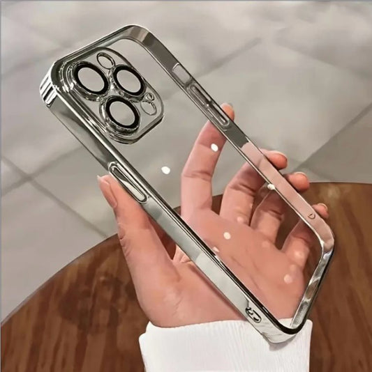 Premium Chrome Transparent Protective Case With Camera Protection For iPhone 12 Pro Max