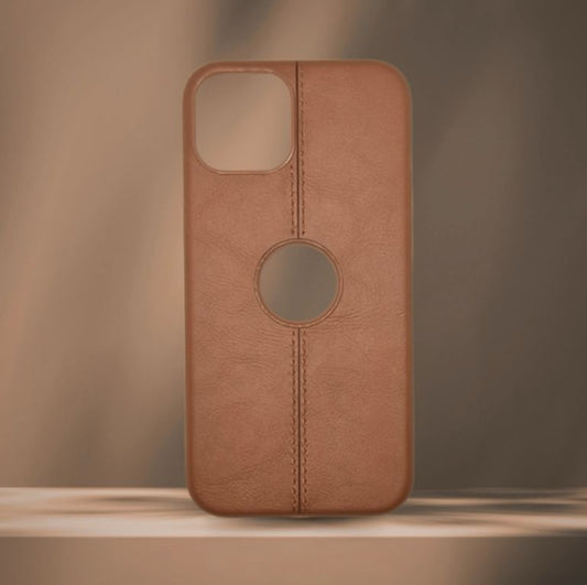 Premium Brown Leather Protective Case With Logo Cut For iPhone 13/14