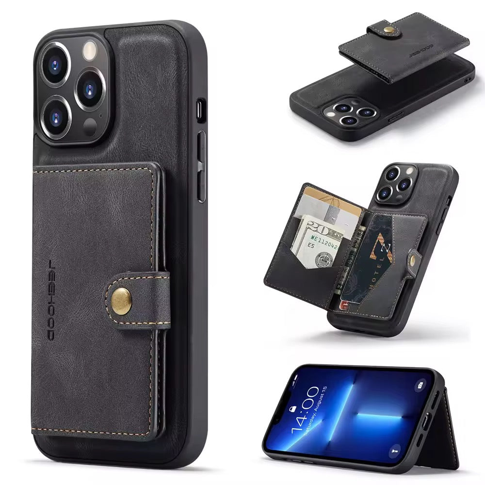 Premium Black Leather Wallet Protective Case For iPhone 13/14