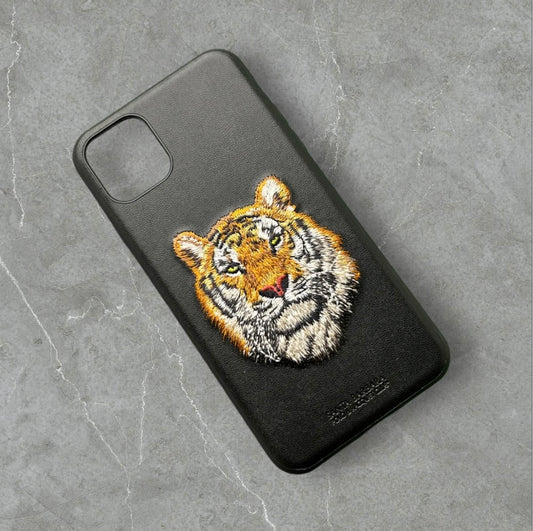 Premium Embroidered Tiger Leather Textured Case For iPhone 12 Pro Max