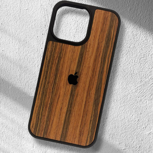 Premium Side Soft Back Hard Wooden Texture Logo Protective Case For iPhone 13/14
