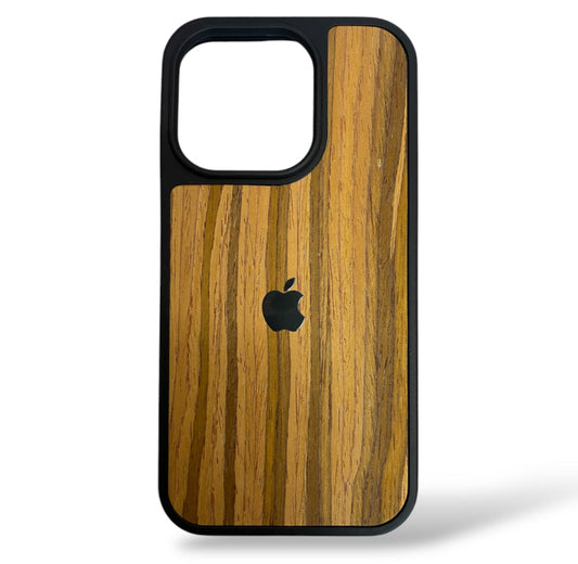 Premium Side Soft Back Hard Wooden Texture Logo Protective Case For iPhone 14 Pro