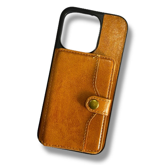 Premium Brown Leather Wallet Protective Case For iPhone 15 Pro