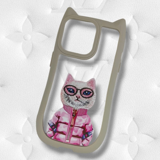 Premium Girlish Cat Printed Case For iPhone 15 Pro