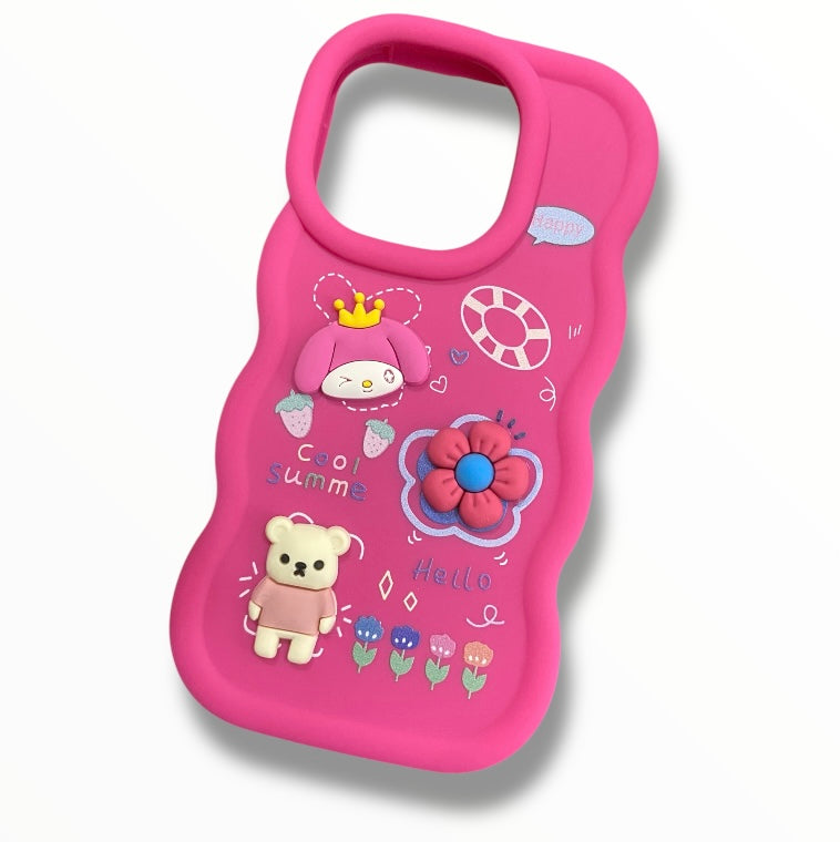 Premium Silicon Matte Cartoon Embossed Protective Case For iPhone 15 Pro