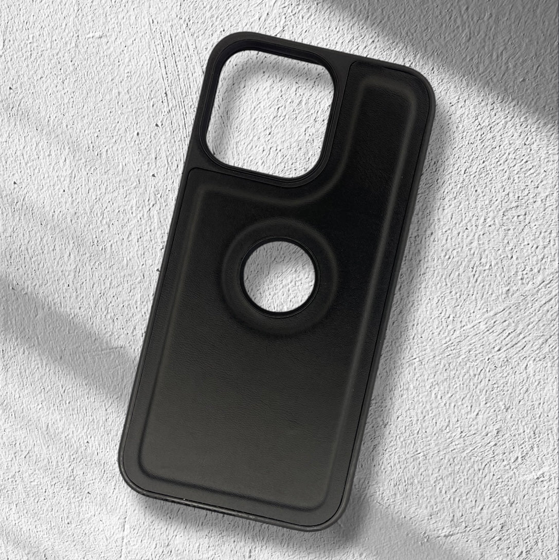 Premium Black Leather Protective Case With Logo Cut For iPhone 14 Pro Max